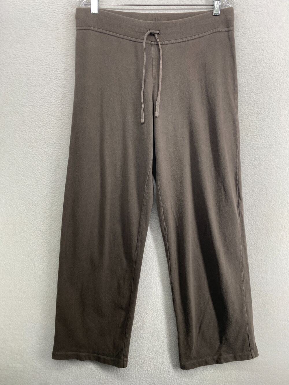 EILEEN FISHER Pants M Heavy Brushed Jersey Straight Full Length Drawstring Brown